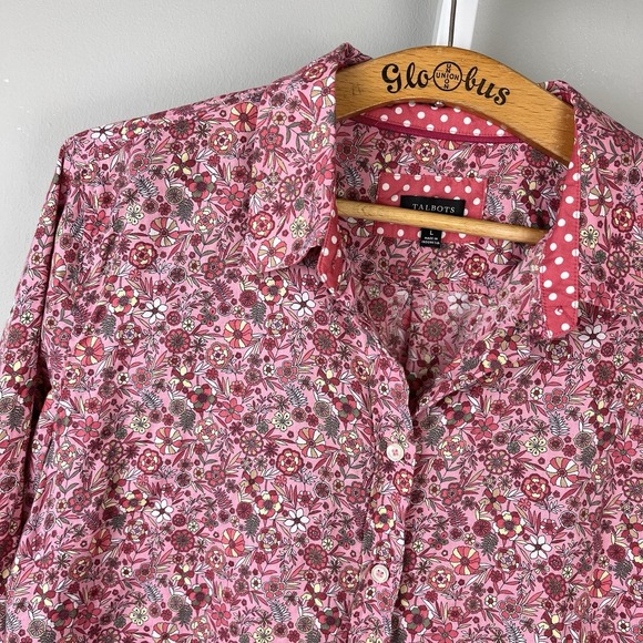 Talbots Classic Cotton Shirt Top Womens L Mauve Pink Floral Print Long Sleeve - Picture 1 of 5
